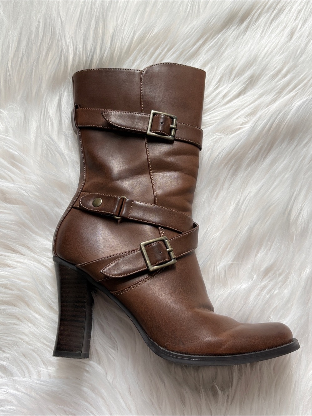 Brown mid-calf heeled boots